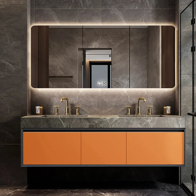 

Роскошная каменная доска, простой и современный шкаф для ванной комнаты с двумя раковинами, комбинация дубовых красок для выпечки, раковина для ванной комнаты, умывальника
