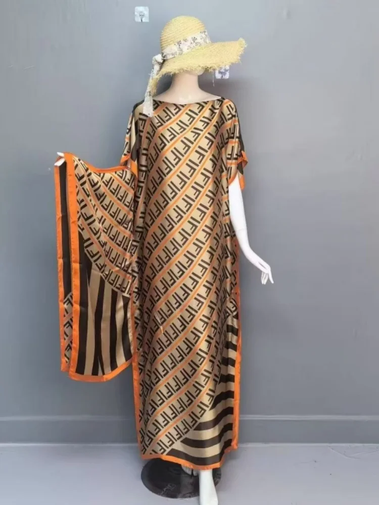 Фото 2025 neue Art Mode übergroße afrikanische Frauen Kleidung Dubai Dashiki Abaya Free Size Print Design mit Schal lockers langes K №1