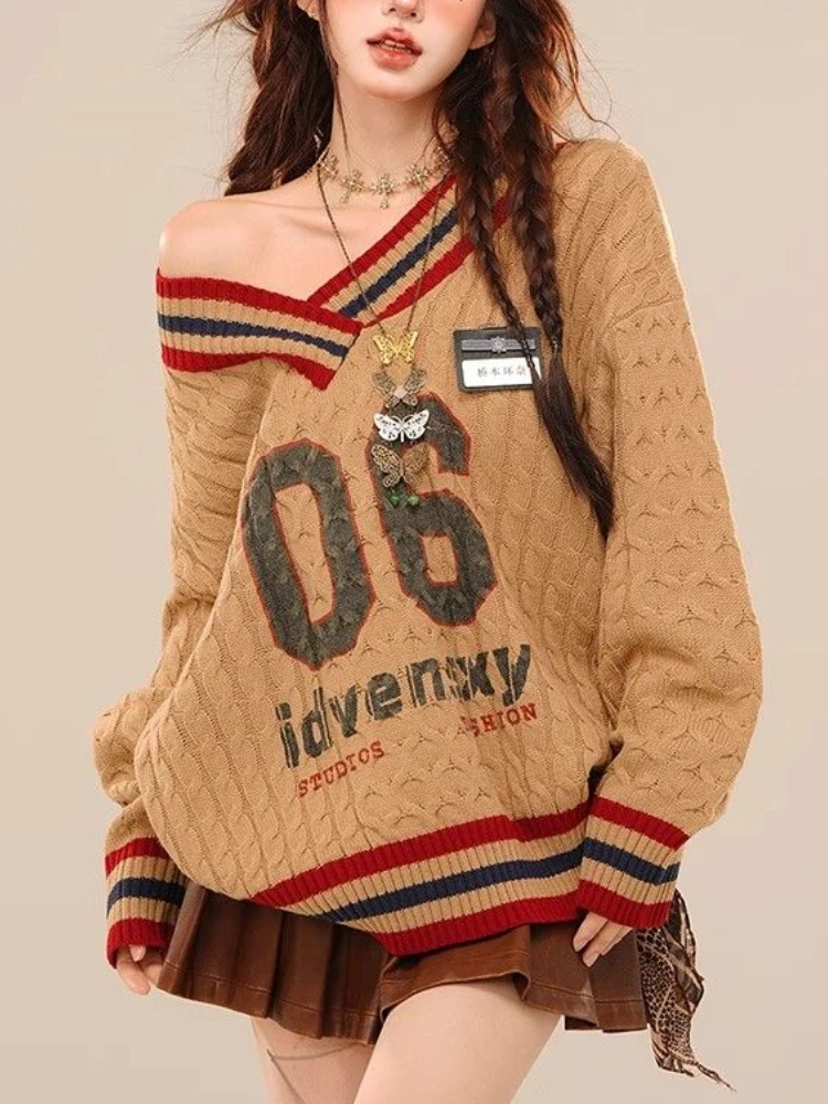 Осенние американские топы в студенческом стиле женская мода уличный свитер с