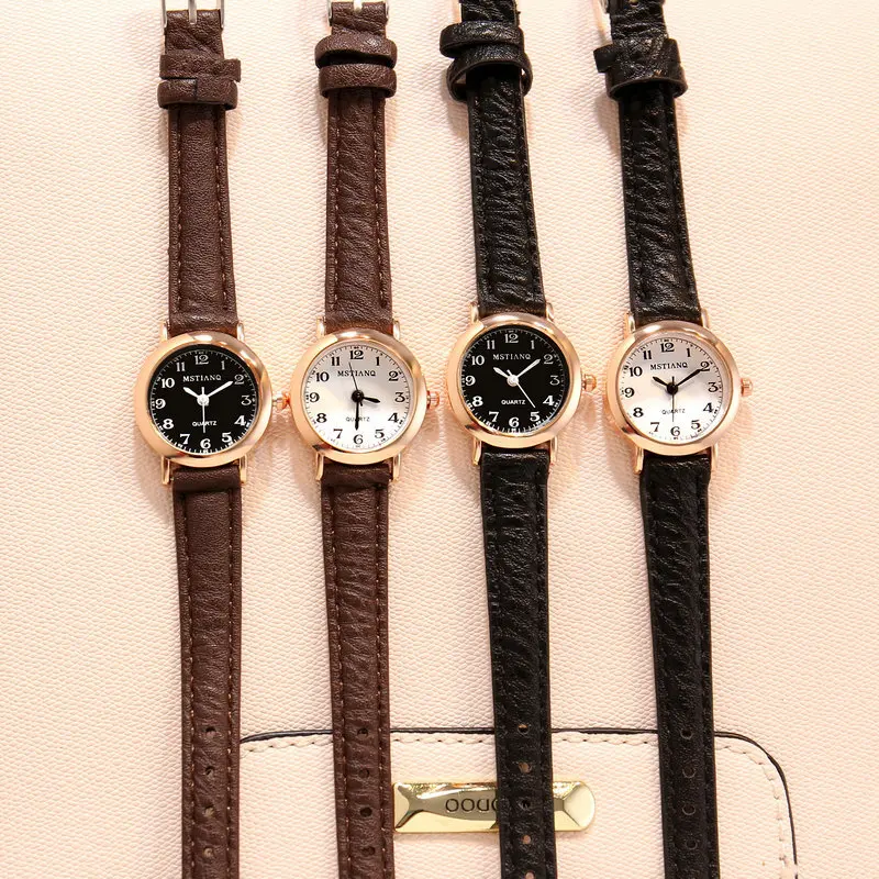 

Часы наручные женские с маленьким циферблатом, модные брендовые кварцевые Простые ретро-часы с кожаным ремешком, в стиле улззанг