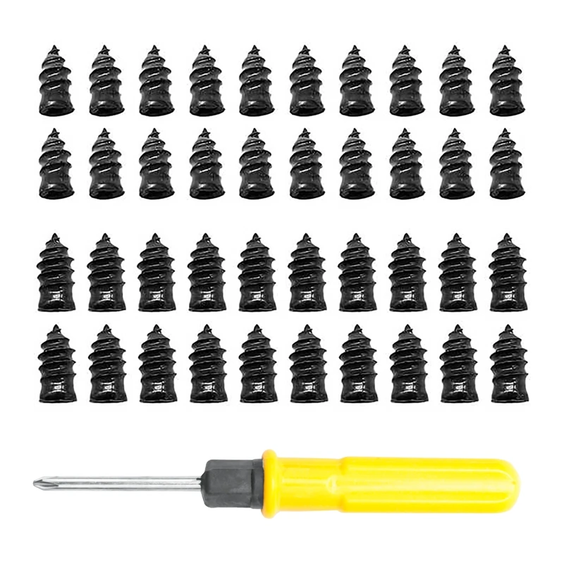 

40PCS Tire Repair Rubber Nail, Tire Repair Rubber Screws Black, Fast Tool Self-Service Tire Repair Nail