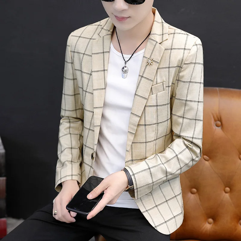 

HOO 2022 мужской осенний Повседневный приталенный клетчатый Блейзер Молодежный красивый повседневный блейзер