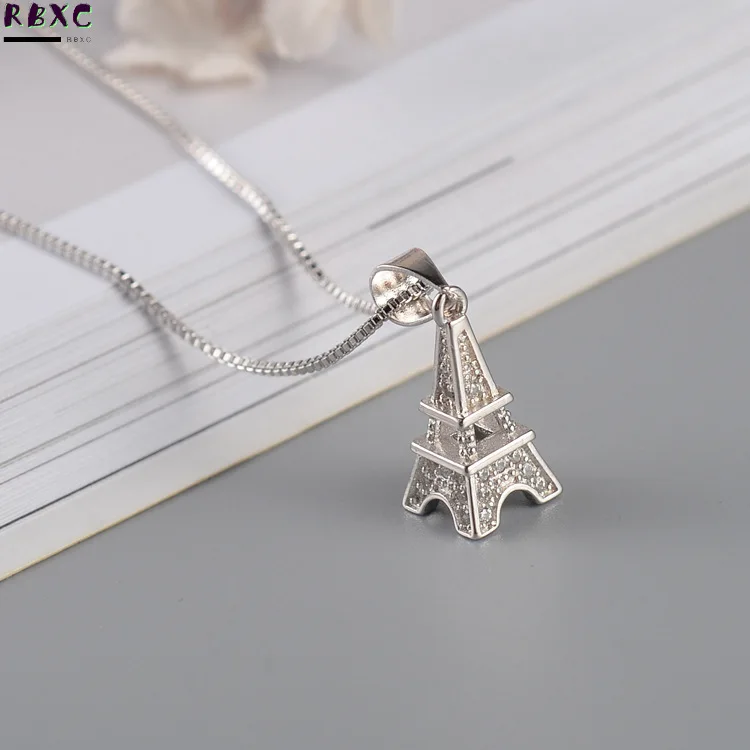 

S925 Sterling Silver Necklace Korean fashion temperament iron tower diamond necklace women's sterling silver jewelry with chain