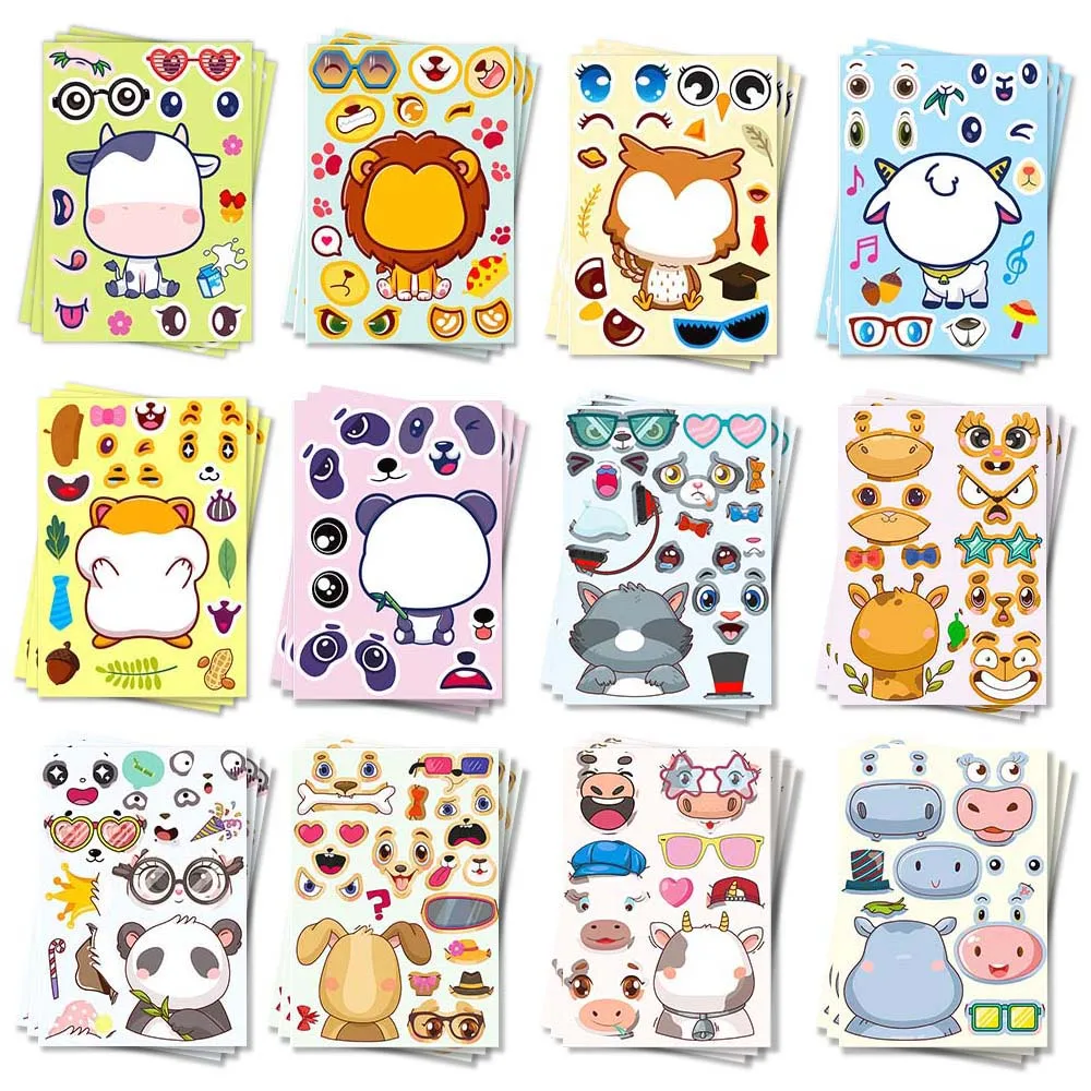 

6Sheets Cute Cartoon Puzzle Animal DIY Graffiti Stickers Pack for Kid Laptop Scrapbooking Notebook Stationery Diary Kids Decals