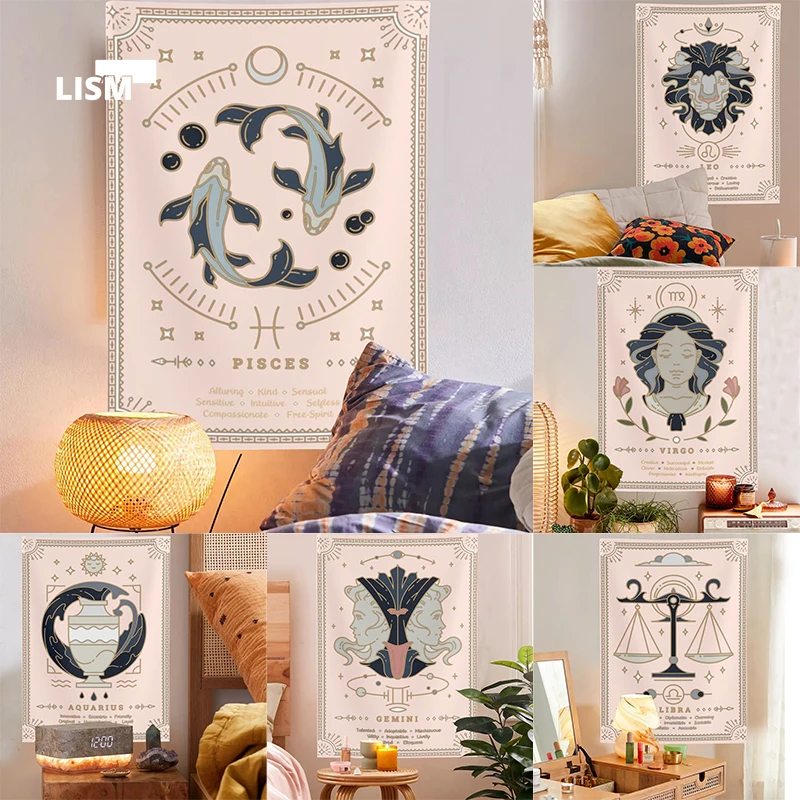 

New Arrival Pink Constellation Tapestry Wall Hanging Witchcraft Decor Bedroom Small Celestial Psychedelic Astrology Tapestries