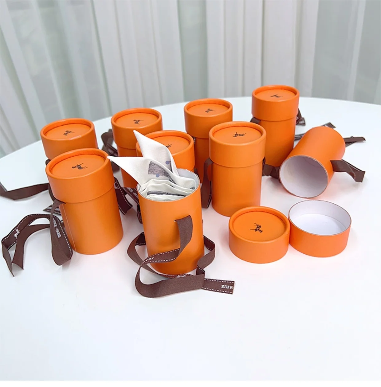 For Silk Scarf Gift French Orange Cylinder Ribbon Gift Box Set High-end Boutique Gift Box Preferred Gift Set