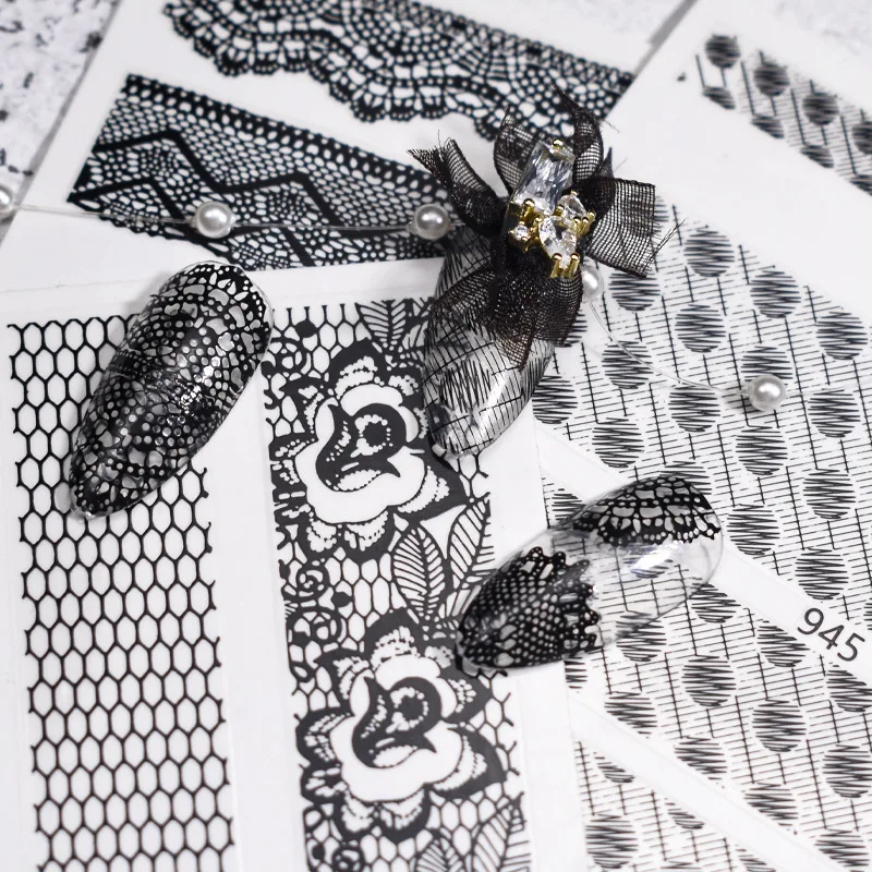 

Lace Nail Sticker Waterproof Nail Sticker Black and White Jewelry Polka Dot Back Adhesive Nail Sticker