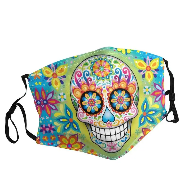 

Day Of The Dead Sugar Skull Mouth Face Mask Unisex Halloween Mexican Flowers Anti Dust Mask Protection Cover Respirator Muffle