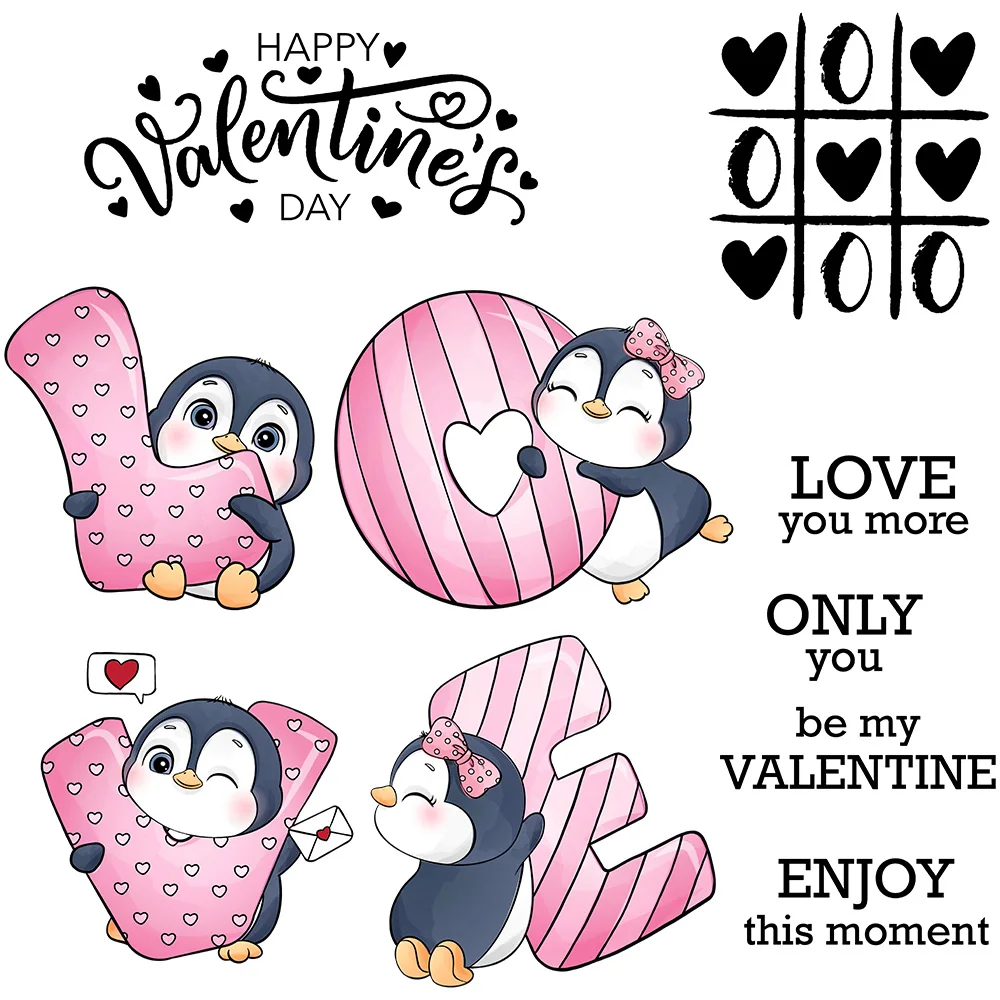 

MangoCraft Cute Penguins And Love Clear Stamp Cutting Dies Valentine's Day DIY Scrapbooking Metal Dies Silicone Stamps For Cards