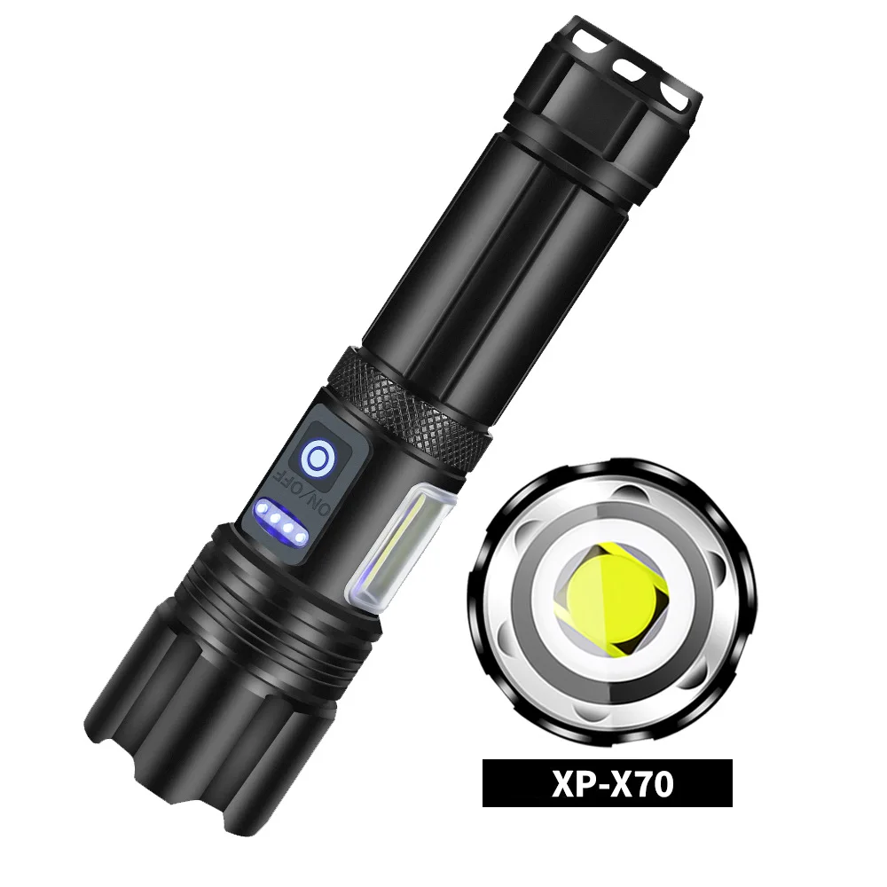 

XHP70 Flashlight Zoom Power Display USB Charging Strong Light Torches Aluminum Alloy Material Portable Outdoor Move Lighting