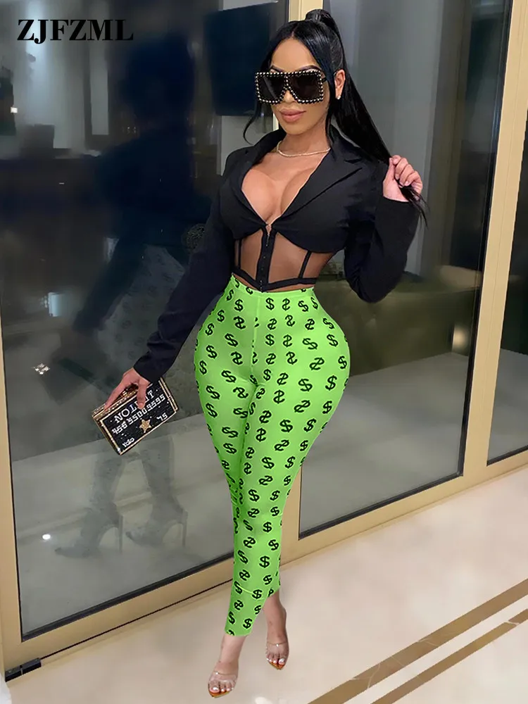 

Неоновые зеленые облегающие леггинсы с рисунком долларов США, женские модные облегающие брюки с завышенной талией, сексуальные эластичные ...