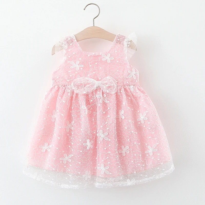 

Summer Dresses Toddler Girl Boutique Outfits Fashion Lace Mesh Cute Bow Sleeveless Baby Princess White Dress Kids Clothes BC199