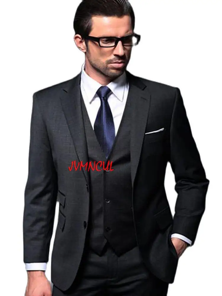 

3pcs New 2 Buttons Charcoal Groom Men Suits Tuxedos Notch Lapel Groomsmen Mens Wedding Dinner Prom Suits( Jacket+Pants+Vest+tie)