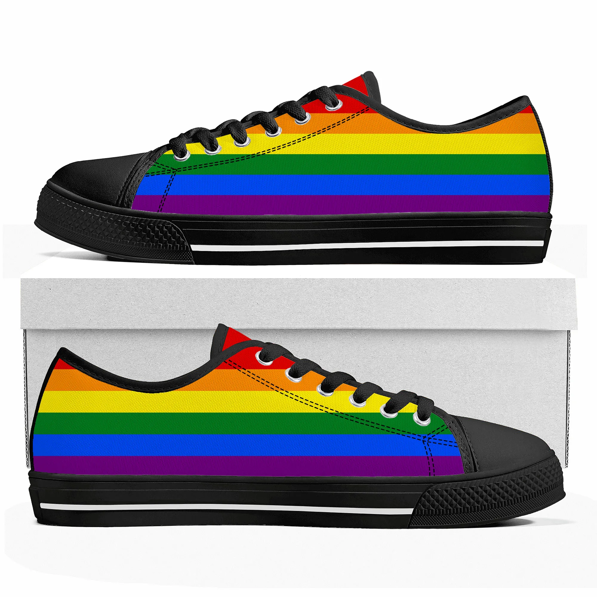 

LGBT ocmogic Pride rainbow Low Top Sneakers Mens Womens Teenager Canvas Sneaker Casual Custom Made Shoes Customize Shoe