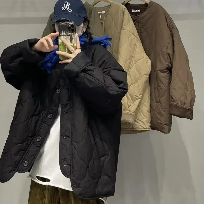 Винтажная зимняя стеганая куртка для женщин модная уличная одежда в Корейском