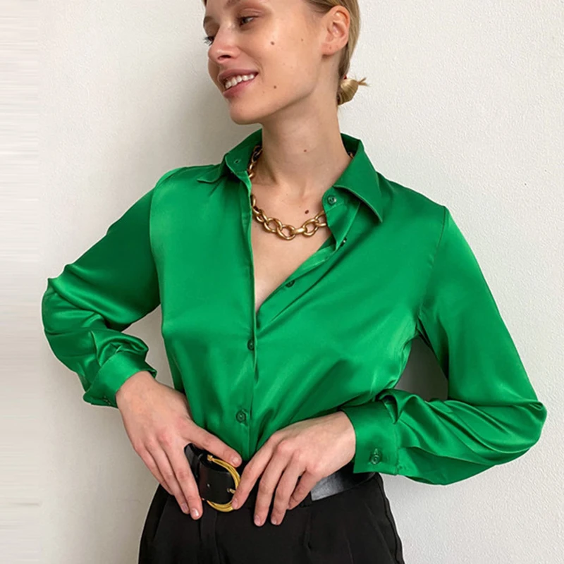 

Fashion Loose Satin Blouse Women 2022 Casual Long Sleeve Women's Silk Shirt Button Vintage Blouses Female Clothing Blusas 19376