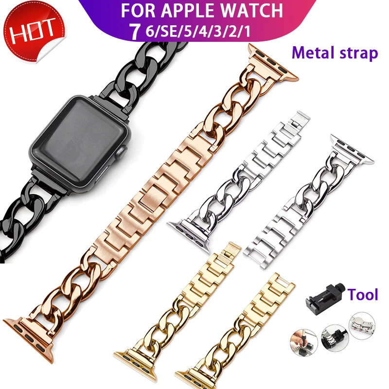 

Luxury bracelet Stainless Steel Strap for Apple Watch Series 7 6 5 4 44mm 40mm 42mm 38mm for iWatch 7 3 2 Wristband Watch band