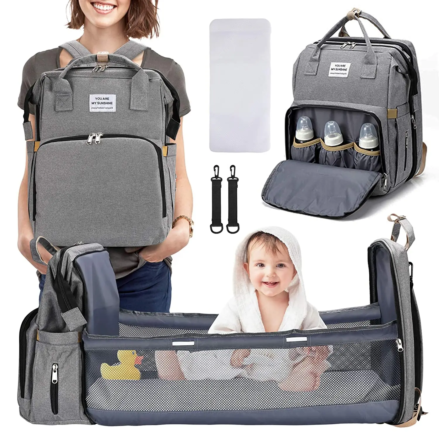 

Baby Diaper Bags Backpack for Stroller Large Capacity Multifunction Convertible Foldable Crib Cot Waterproof Mommy Bags For Baby