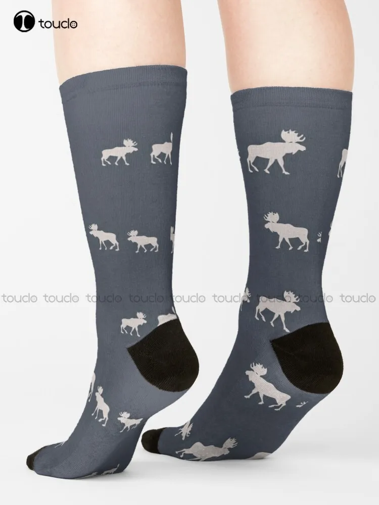 Moose (Lakeside) Socks Mens Work Socks Cartoon Comfortable Best Girls Sports Street Skateboard Socks 360° Digital Print Harajuku