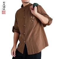 tang suit men embroidered small cloth button chinese style men cotton linen top mens loose tunic shirt mens clothing