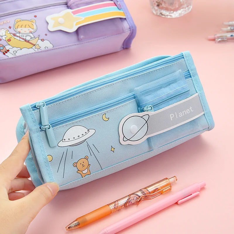 Pen Bag Girl Primary School Students 2022 New Popular Mesh Pen Bag Japanese Large-capacity Girl Heart Stationery Box