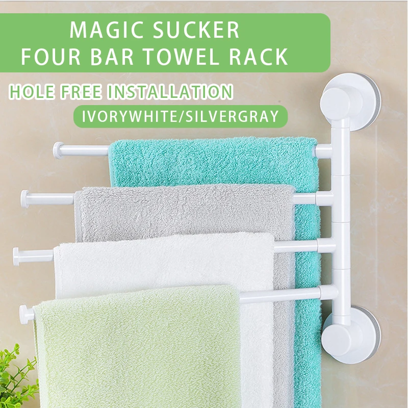 

Four Arm Wall-mounted Towel Holder Rotating Towel Rack Waterproof Bathroom Kitchen Towel Hanger Plastic Suction Cup Towel Bar