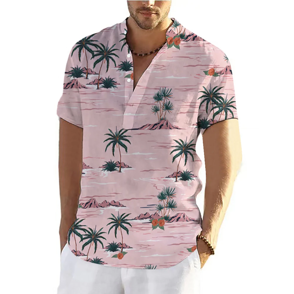 

New For Men Hawaiian Shirt Short Sleeve Top Coconut Graphic Clothing Fashion Streetwear V Neck T-shit 5xl Summer Male Shirt 2023