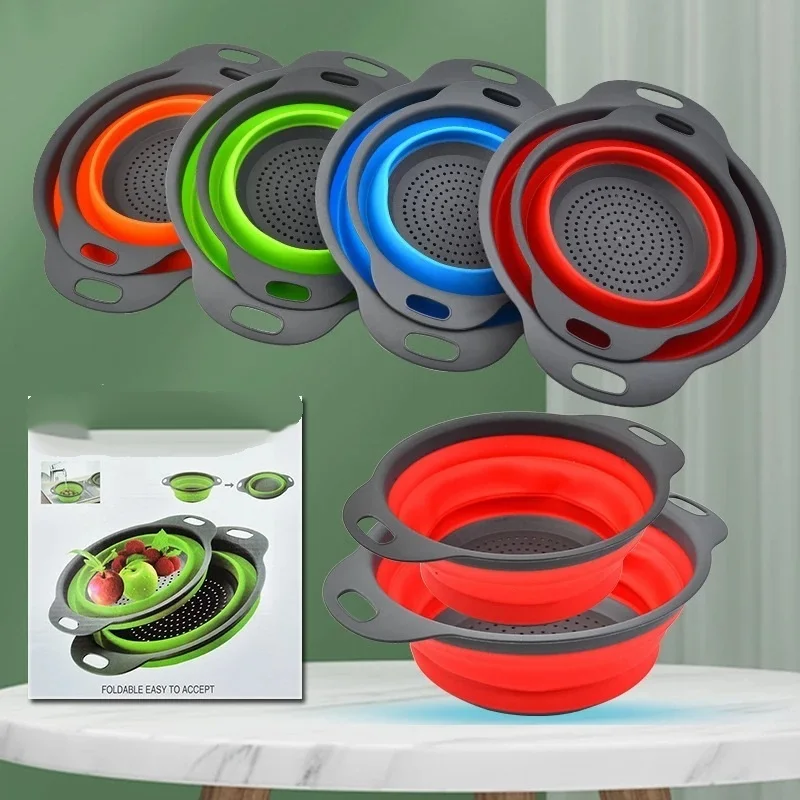 

Прямая продажа с фабрики, силиконовая складная корзина для овощей, сливная корзина для кухни, пластиковая раковина для мытья овощей, кругла...