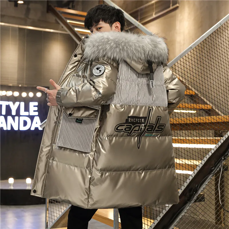 Winter cotton padded clothes for men 2022 New bright medium long coat Fashion handsome jacket Heavy warm winter jacket men