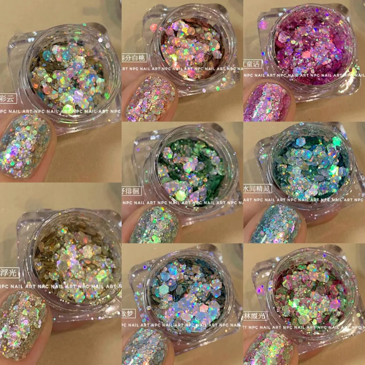 

8jar/Set Cat-eye Laser Nail Art Glitter Sparkly Iridescent Sequins Mirror Chunky Flakes 3D Mixed Paillette Manicure DIY Supplies