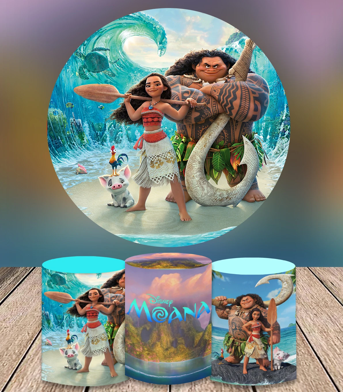

Disney Moana Princess Round Backdrop Birthday Party Baby Shower Circle Background Decorations Photo Booth Cylinder Banner
