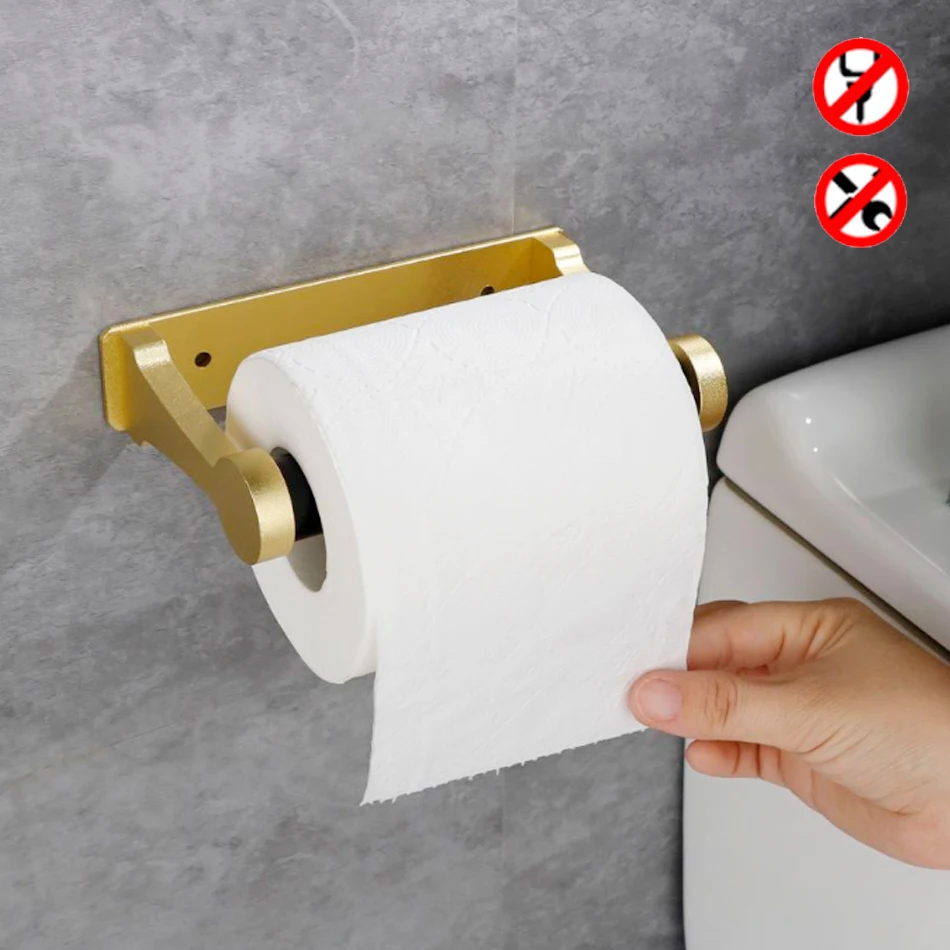 

Adhesive Paper Holder for Toilet Kitchen Bathroom Aluminum Matte Gold Black Sliver Paper Roll Rack Wall Mounted Tissue Holders