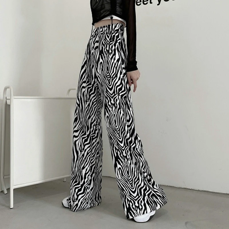 Женские прямые брюки с зеброй черные Белые Повседневные низкой талией в стиле
