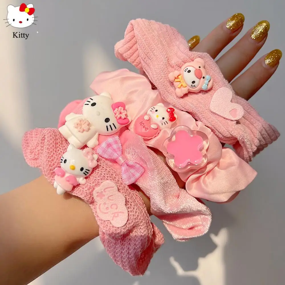 

Sanrio Hello Kitty Hair Ring Kawaii Cartoon Anime Figures Plush Hair Rope Cute Pink Girl Heart Headdress Accessories Girl Gift