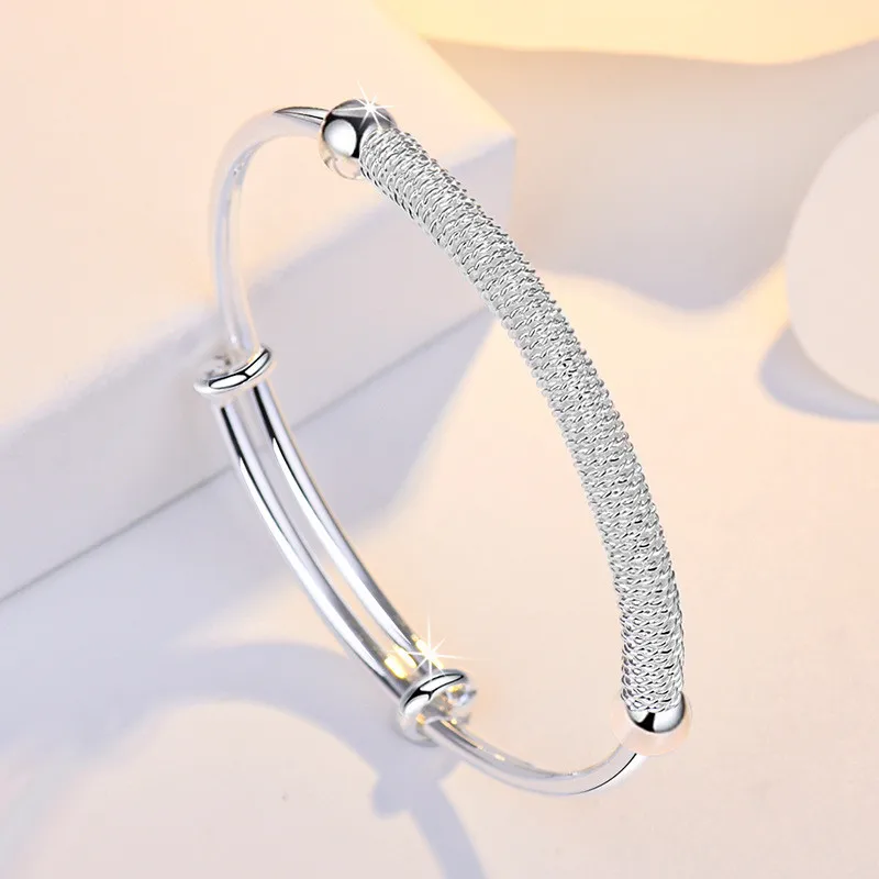 

S999 Sterling Silver Bracelet Fashion Simple Personality Ladies Push-pull Twist Bracelet for Girlfriend Valentine's Day Jewelry