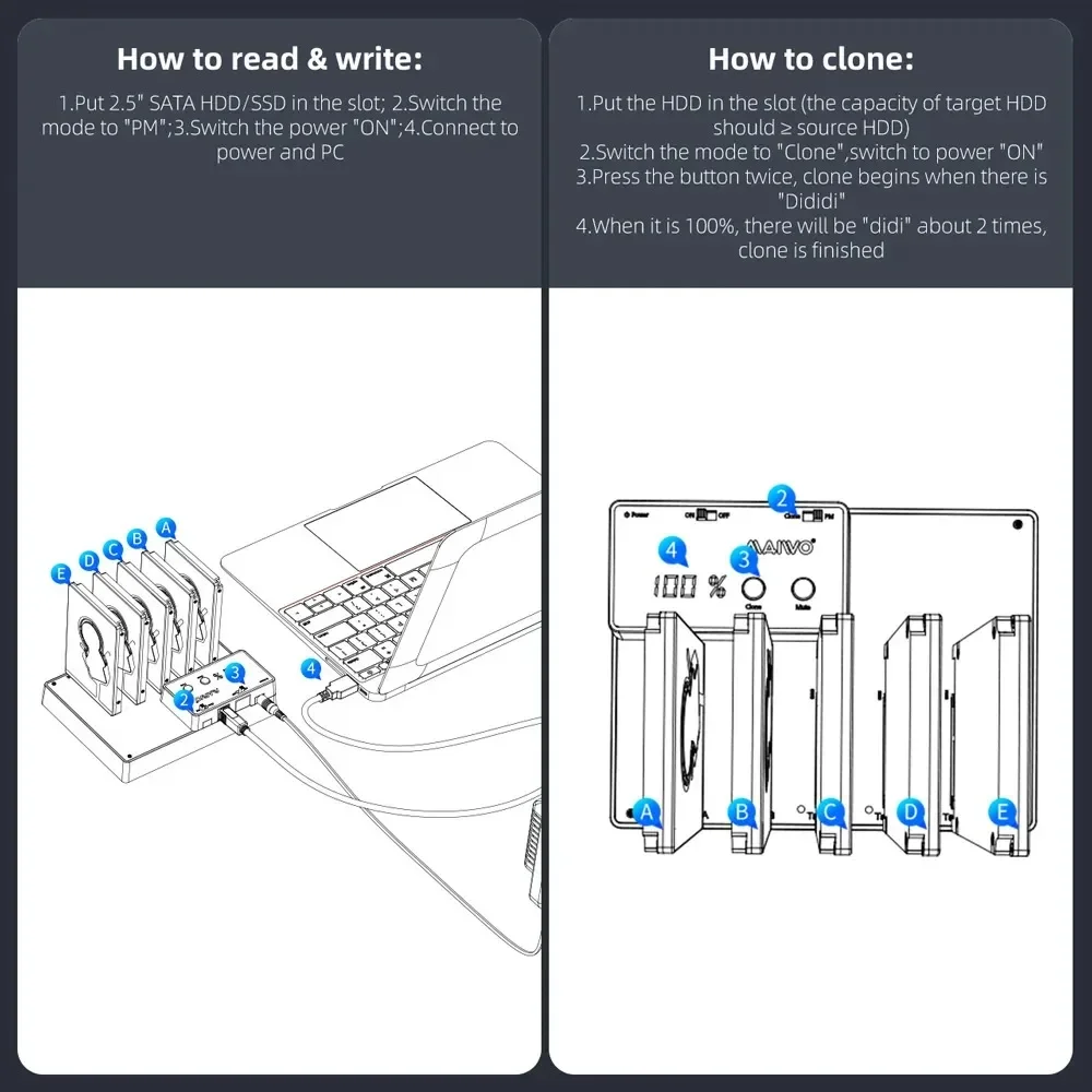 Док-станция для жестких дисков MAIWO 2 5 дюйма SATA Usb 3 0