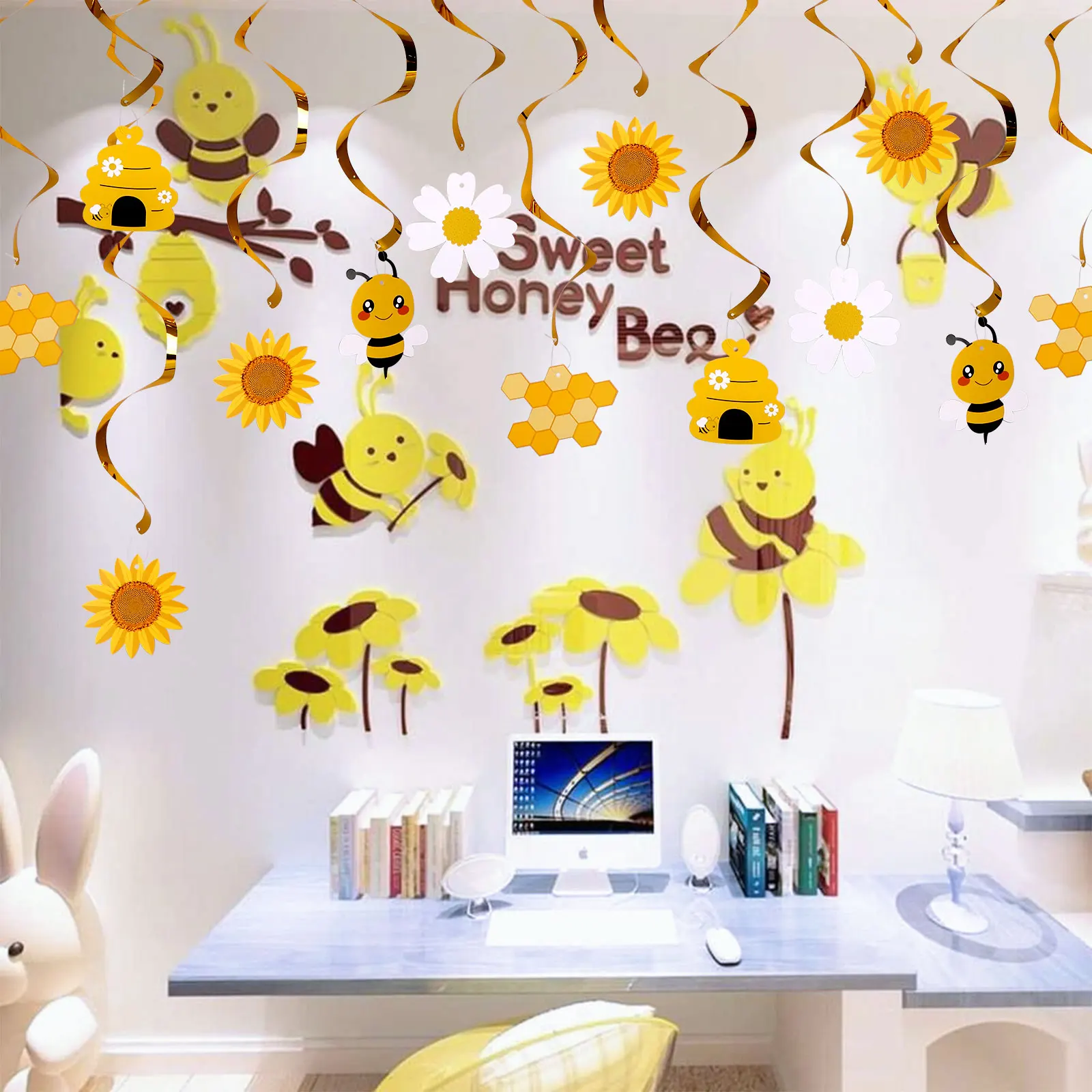 

Желтая маленькая пчелка, Детская декоративная картонная коробка, карты для сот, аксессуары для вечеринок 40 шт.