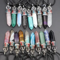 1pc fashion silver crown natural stone pillar point pendant rose quartz crystal necklace shape making charms jewelry accessories