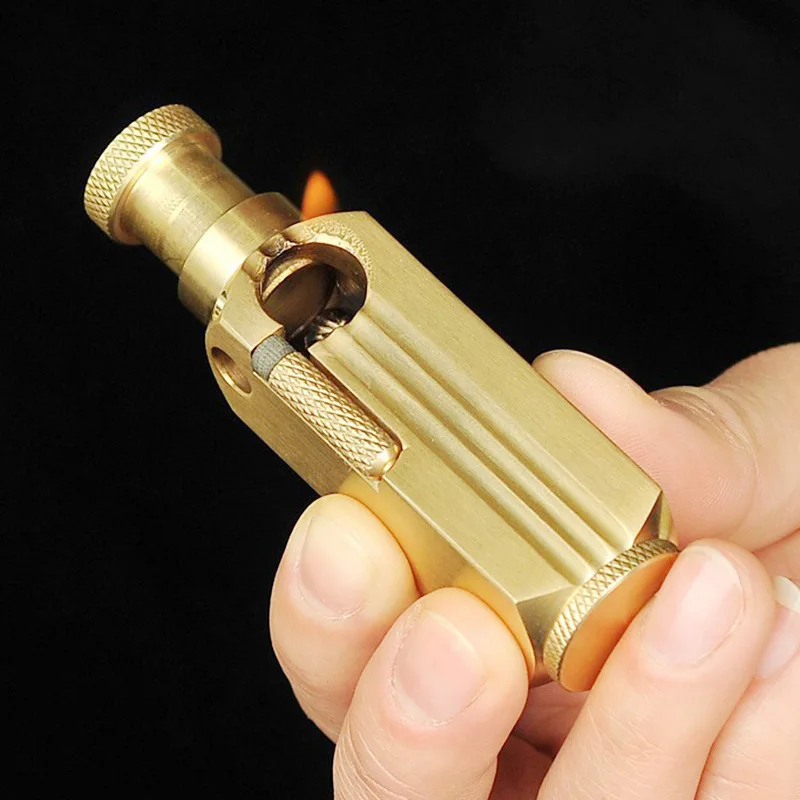 

Creative Pipe Kerosene Lighter Hand-made Brass Retro Hand-carved Compass And Other Trench Machine Grinding Wheel Ignition Men's