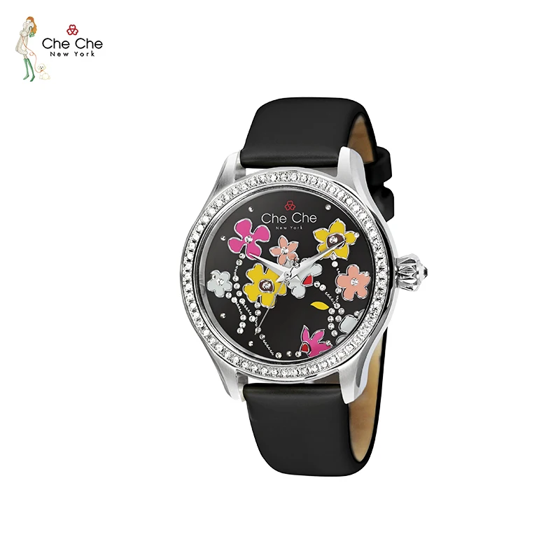 CHE CHE CC0016-A Women's watch leather strap luxury girl heart flower chassis student Watch crown-shaped Ba's