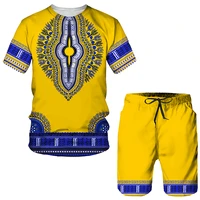 summer 3d african print casual men shorts suits couple outfits vintage style hip hop t shirts shorts malefemale tracksuit set