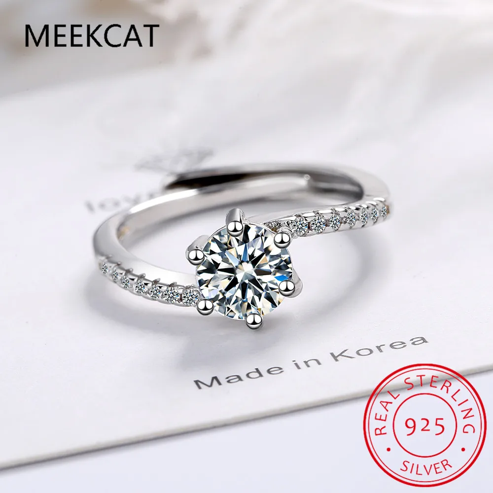 

100% Moissanite Proposal Ring for Women 1CT 2CT VVS Diamond Platinum Plated Silver Rings Twisted Band Heart Prong Wedding Band