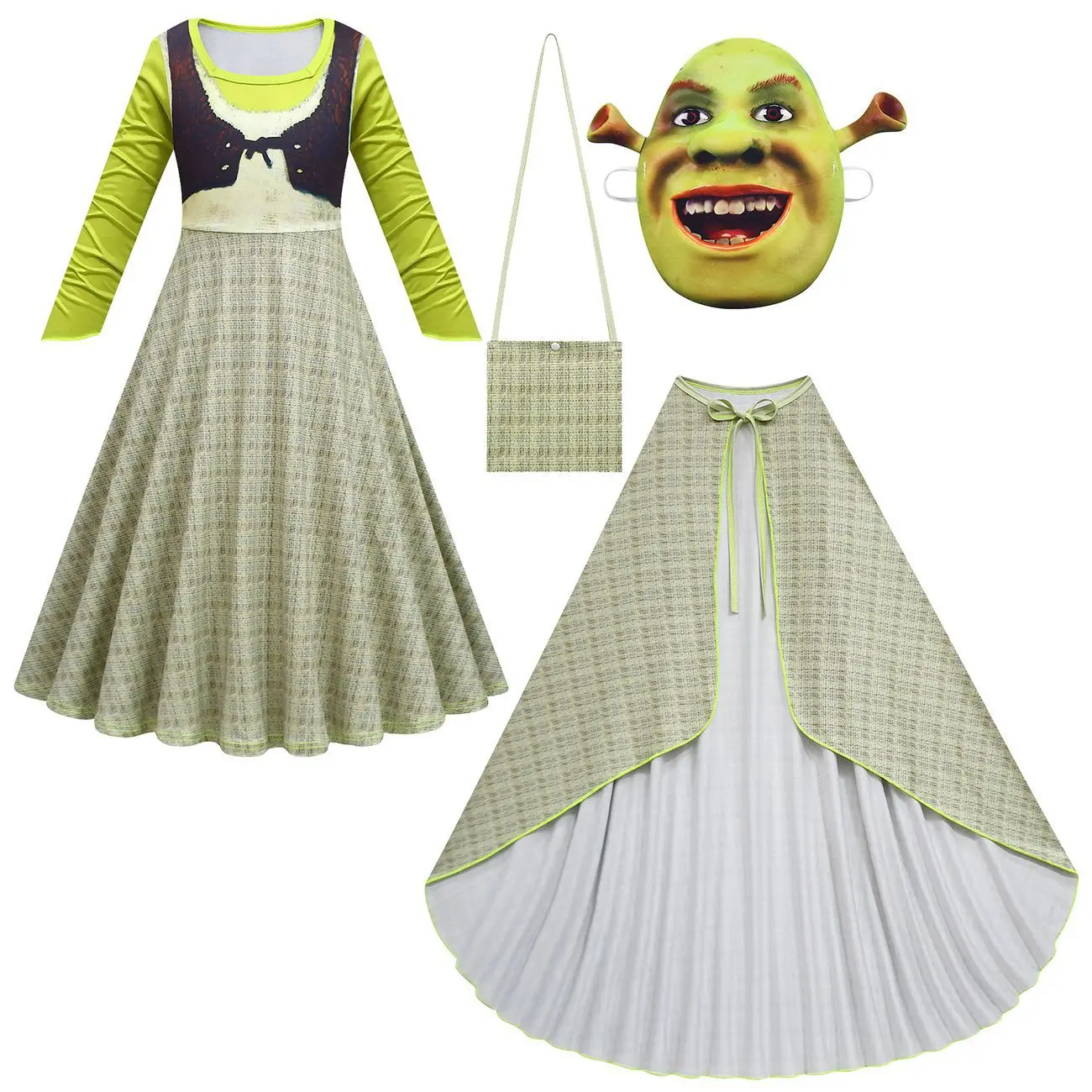 Косплей Костюм Fiona шрекс для девочек платье принцессы Фиона комплекты с сумкой и
