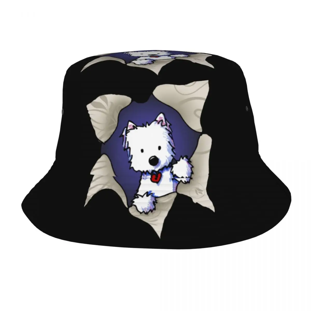 

KiniArt Westie Blast Bucket Hats for Unisex West Highland White Terrier Dog Beach Bob Fisherman Hat Girls Boys Fedoras Cap
