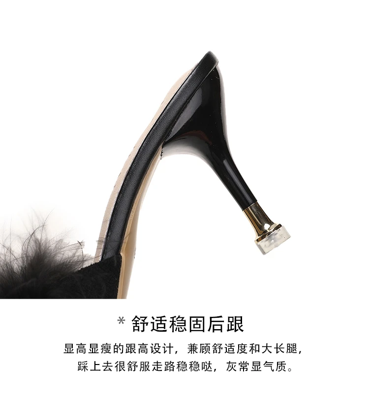 Net red half baotou outside wear 2023 spring and summer new sexy stiletto heels pointed female version slippers