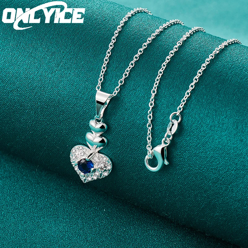 

Romantic Noble 925 Sterling Silver Blue AAA Zircon Heart Pendant Necklace For Women Wedding Fashion Luxury Jewelry Gift 40-75cm