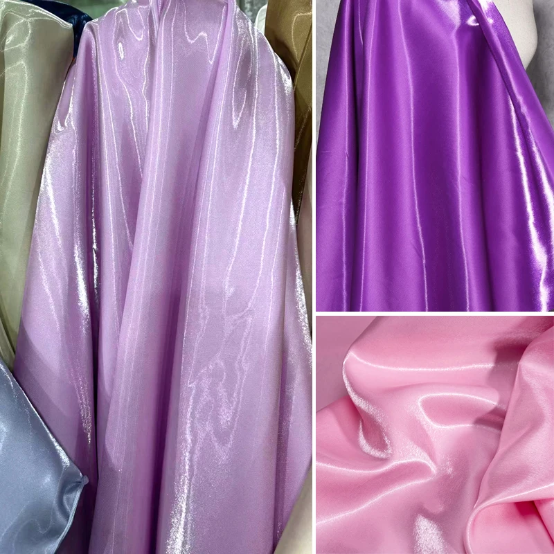 Фиолетовая Роскошная Глянцевая жидкая атласная ткань с металлическим блеском