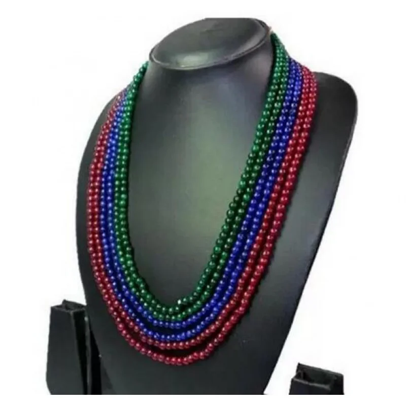 

Natural 6 Rows 4mm Ruby Emerald Sapphire Round Beads Necklace 18-22''