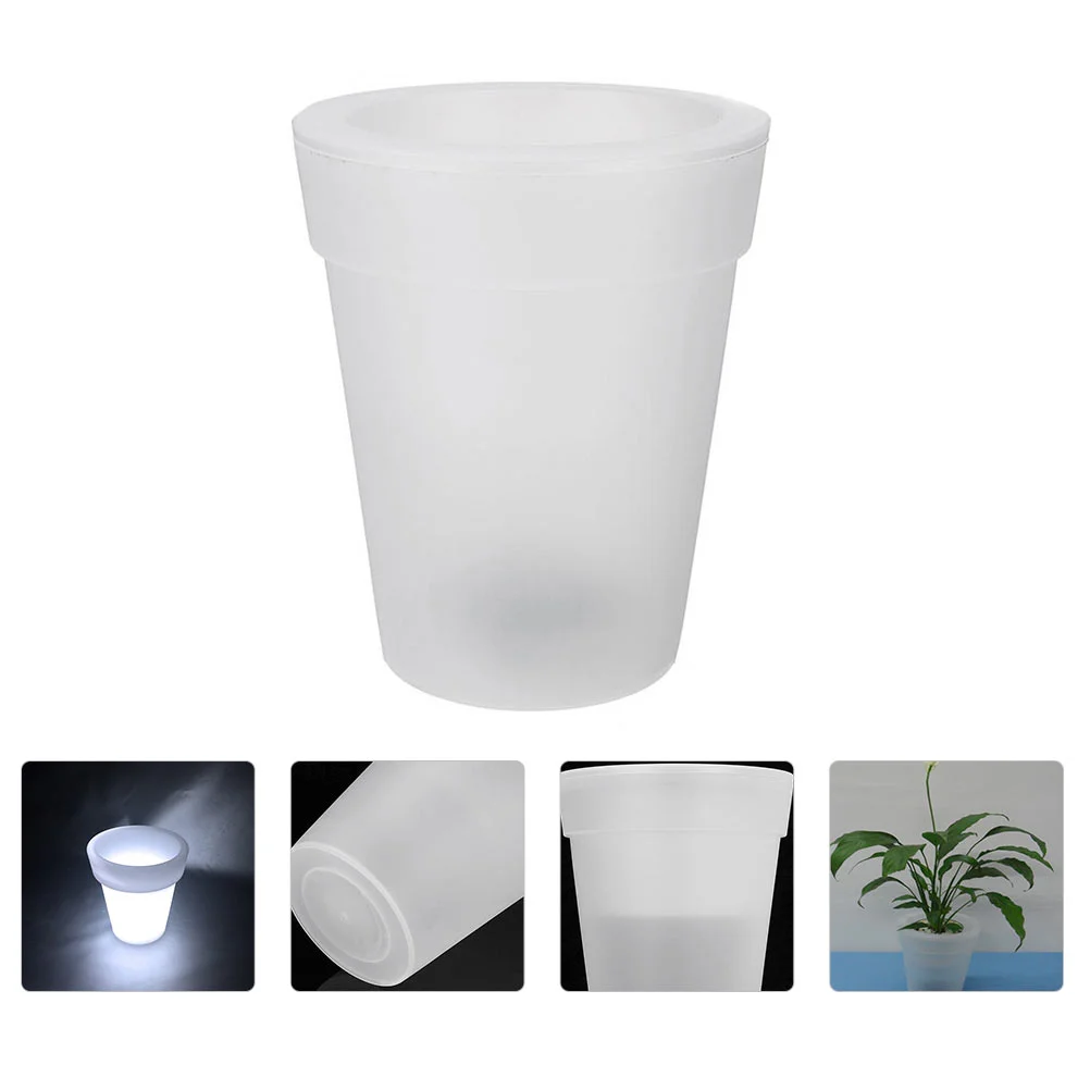 Led Solar Flower Pot Illuminated Planter Vase Pot Can Decorative Light Lamp Landscape for Desk Garden White