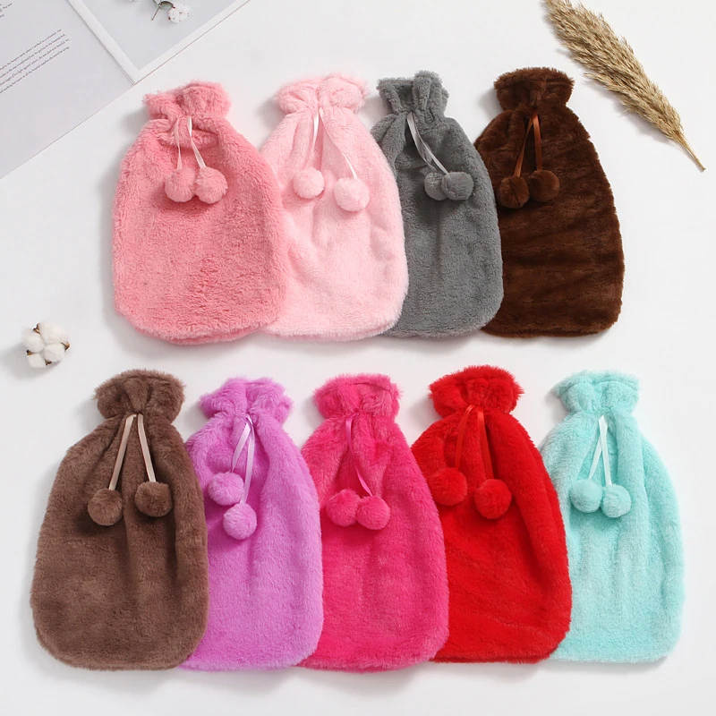 

2L Removable Plush Hot Water Bottle Cover Winter Protective Case Cold-proof Warm Faux Fur Fleece Cover Heat Preservation Covers